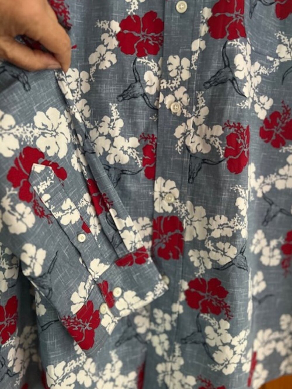 ARIAT WESTERN ALOHA BLUE & RED FLORAL LONG SLEEVE SHIRT MENS XL - Picture 9 of 13